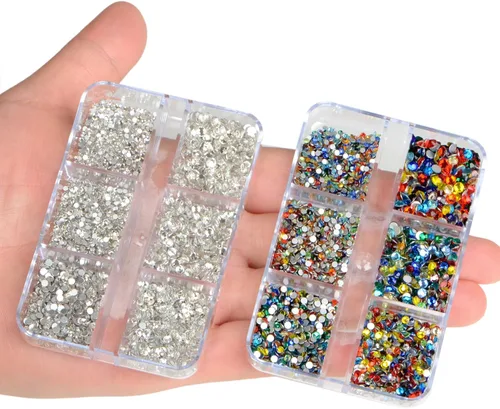 Miniatura 3 de Bymitel 7200 unidades de cristal transparente y mezcla de diamantes de imitación con parte trasera plana, 6 tamaños mixtos, gemas de cristal
