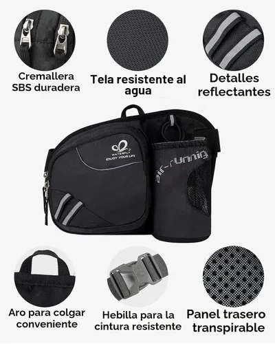 Miniatura 6 de Waterfly - Cangurera de senderismo con soporte para botella de agua para hombres y mujeres, para correr y pasear al perro, para iPhone 8 Plus, Negro
