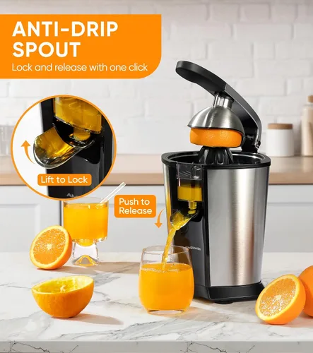Miniatura 4 de exprimidor de naranja eléctrico, exprimidor de cítricos con 2 conos y mango de agarre suave para exprimir sin esfuerzo, máquinas extractoras de jugo