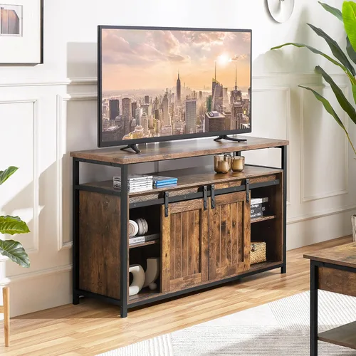 Miniatura 2 de Topeakmart Soporte de TV de granja para TV de 55 pulgadas, centro de entretenimiento alto con puertas corredizas de granero y armarios