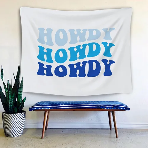 Miniatura 2 de OGILRE Tapiz para colgar en la pared, diseño bohemio azul preppy howdy para el hogar, decoración de dormitorio de niñas, tapices retro hippy preppy