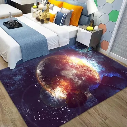 Miniatura 64 de Alfombra de espacio exterior para habitación de niños, 3 x 5 pies, alfombra Galaxy para dormitorio de niños, suave, antideslizante, sistema solar