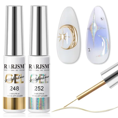 Miniatura 11 de RARJSM Gel Liner - Esmalte de uñas de gel reflectante con purpurina para arte de uñas, pincel fino, plateado, neón, rosa intenso, pintura