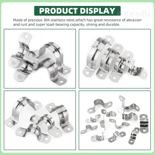 Miniatura 5 de Keadic 50 piezas M32 métrica de dos agujeros correa de tubo con soporte en U, clips de tensión de acero inoxidable 304, abrazadera de correa rígida