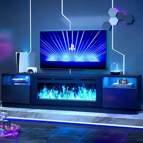 Miniatura 11 de oneinmil Soporte de TV con chimenea eléctrica de 36 pulgadas, centro de entretenimiento con luz LED, soporte de entretenimiento con textura