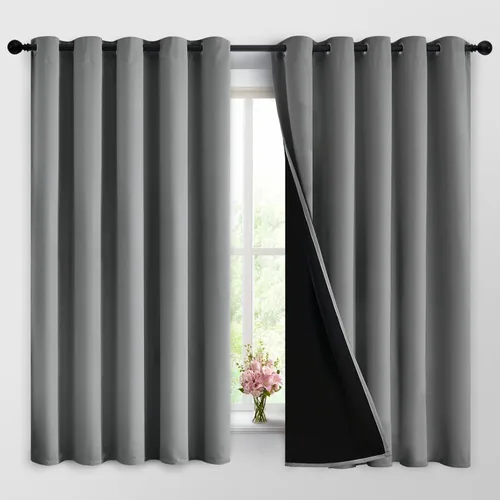 Yakamok - Cortinas 100% opacas para dormitorio, bloqueo de luz, aislamiento térmico, reducción de ruido, cortinas opacas (62 pulgadas de ancho x 63