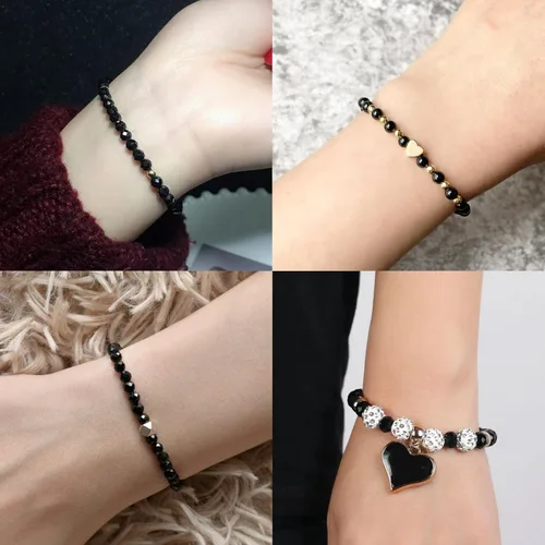 Miniatura 5 de SEMATA Juego de 1500 cuentas negras para hacer joyas, con estrellas y cuentas de corazón, cuentas redondas y poligonales acrílicas negras lisas