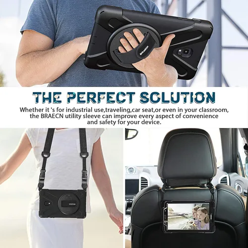 Miniatura 7 de Galaxy tab A 8.0 2017 estuche (SM-T380 / T385), BRAECN tres capa resistente de parachoques duro de silicona suave con 360 grados pie de apoyo Negro