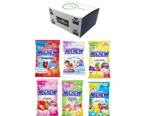 Hi Chew Candy - Paquete variado de 6 sabores (mezcla tropical, agrio, soda, mezcla de yogur, fresa, mezcla original) en caja de regalo Fusion Select