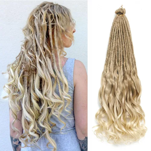 Miniatura 14 de Extensiones de rastas rectas sintéticas de doble extremo, 24 pulgadas, 5 hebras de 0.5 in de ancho, suaves de color negro a marrón oscuro