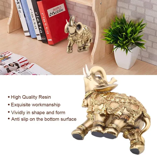 Miniatura 4 de Estatua de elefante, estatua de elefante dorado de la suerte Feng Shui, escultura de riqueza, decoración del hogar, tu familia o tus amigos (L)