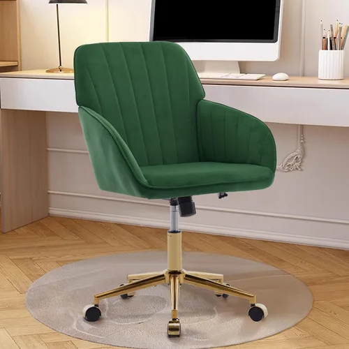 Miniatura 16 de Mid Back Velvet Home Office Task Chair, Modern Comfy Vanity Chair with Wheels, Upholstered Rolling Cute Desk Chair, Makeup Chair for Women Girls