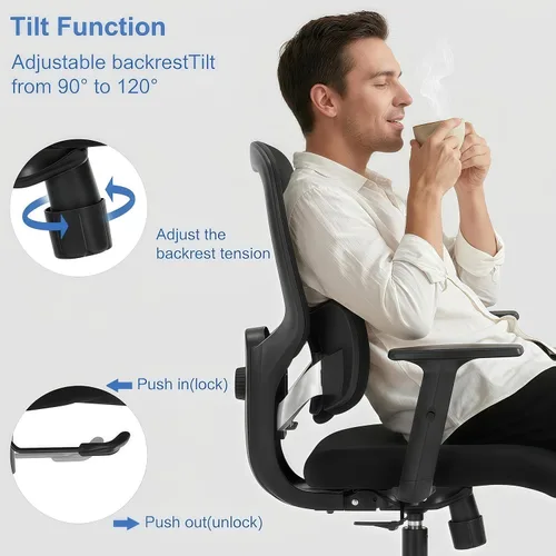 Miniatura 4 de Silla de oficina ergonómica grande y alta, silla de escritorio de malla para computadora con soporte lumbar ajustable y respaldo alto, capacidad