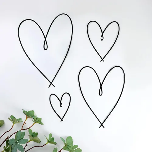 Pangda 4 piezas de decoración de pared de corazón de metal, decoración de corazón de amor, adornos para decoración de dormitorio, sala de estar Negro