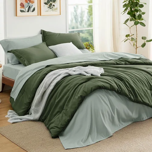 Miniatura 13 de Bedsure Juego de ropa de cama con edredón tamaño individual de 5 piezas, diseño bohemio contrastante, juego de cama en una bolsa con edredón
