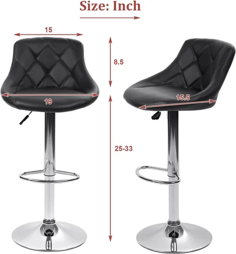 Miniatura 7 de TTY Store Juego de 2 taburetes de bar de piel sintética, modernos taburetes de bar giratorios de altura ajustable, sillas de bar con respaldo