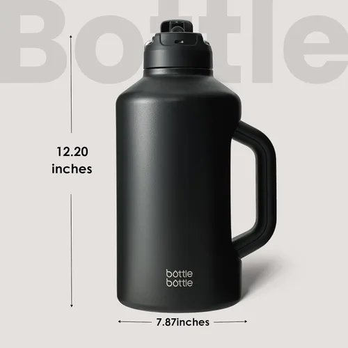 Miniatura 6 de BOTTLE BOTTLE Botella de agua aislada de 64 onzas con popote y tapa de doble uso, jarra de medio galón para hombres con asa, botella de agua de Negro