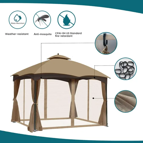 Miniatura 5 de Wonwon Gazebo Mosquitera de Repuesto Universal para Exteriores Toldo de 4 Paneles de Paredes de Malla con Cremallera para Gazebo de 10' x 10