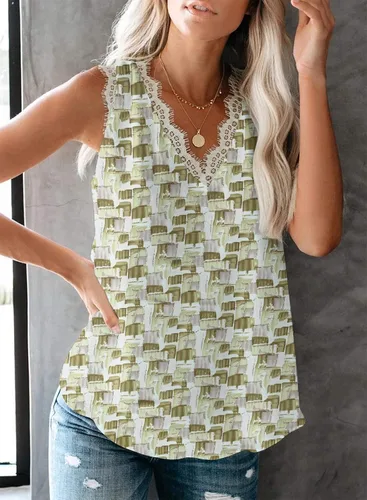 Miniatura 254 de VIISHOW - Camiseta sin mangas, sexy, con cuello en V y bordes de encaje para mujer, camisola de vestir, camisas de gasa, sin mangas, casuales