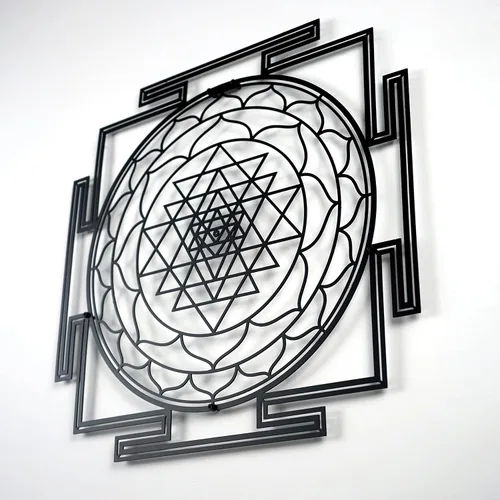 Miniatura 5 de Colorfull Worlds Sri Yantra - Arte de pared de metal, decoración de pared de chakras de geometría sagrada, meditación de inauguración de la casa