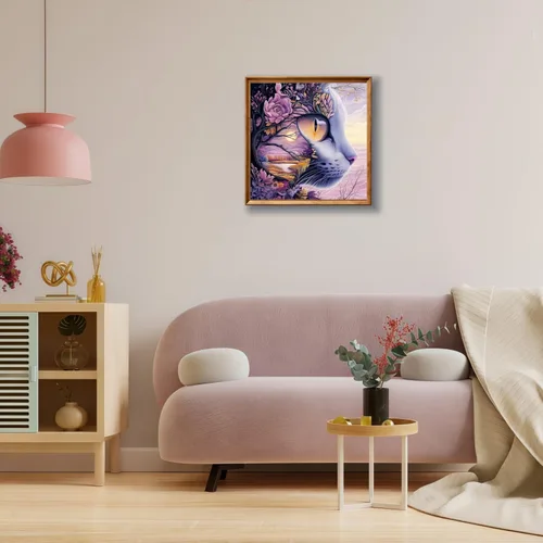Miniatura 4 de Mosaflare Kits de pintura de diamantes 5D para adultos, arte de diamantes de gato en flor de cerezo para principiantes, pintura de taladro redondo