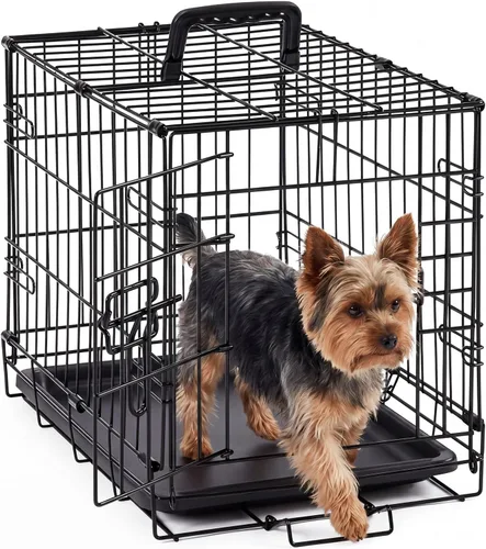 Miniatura 16 de DUMOS Jaula para perros, jaula pequeña de una sola puerta de 24 pulgadas con bandeja de plástico a prueba de fugas, perrera plegable de alambre