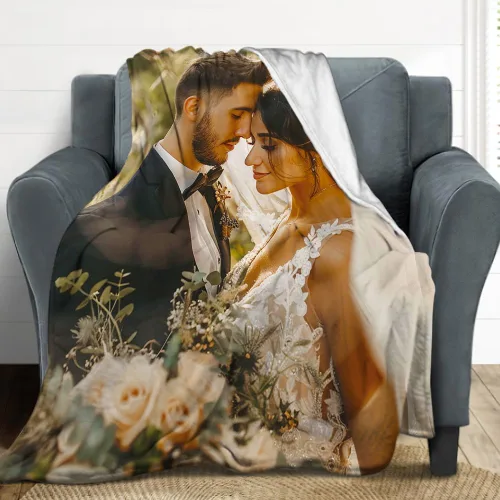 Miniatura 2 de Yofair - Manta personalizada con imagen y texto "I Love You" para aniversario, regalos, boda, mujeres, hombres, pareja, novio, novia, esposa y esposo