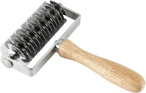 Miniatura 4 de Rodillo de acero inoxidable para masa de celosía Pizza Roller Cutter Cocina Herramientas para hornear Amarillo-2
