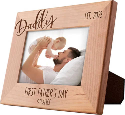 Marco de fotos personalizado para el primer día del padre, papá y yo, 4 x 6 pulgadas, marcos grabados personalizados con nombre, texto y fecha,