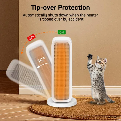Miniatura 4 de DR.PREPARE Calentador de espacio para interiores, 1500 W PTC, calentamiento rápido, bloqueo para niños, oscilación de 80°, protección contra