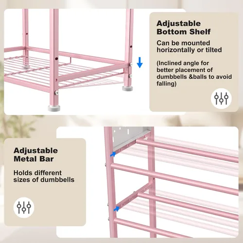 Miniatura 5 de Estante para mancuernas, almacenamiento de gimnasio en casa para pesas rusas, esterilla de yoga y equipo de entrenamiento de fuerza, estante de Rosa