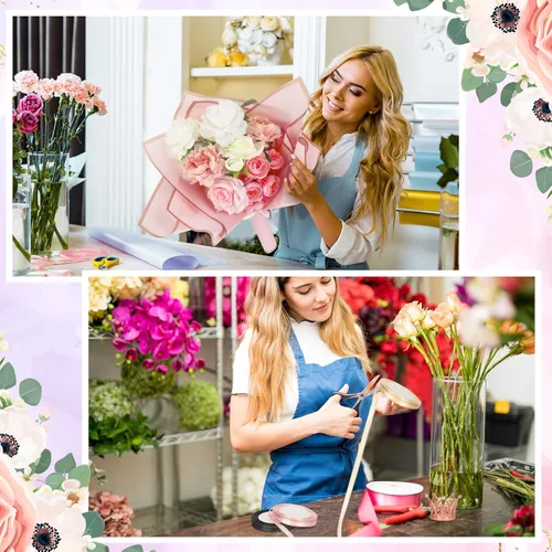 Miniatura 5 de Qilery 243 piezas de papel de regalo para ramo de flores, impermeable, suministros de floristería con decoración de mariposas, coronas, cintas