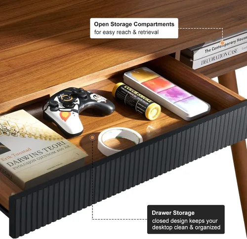 Miniatura 4 de Artswish Escritorio de oficina moderno de mediados de siglo con cajón, escritorio simple para oficina en casa, nogal