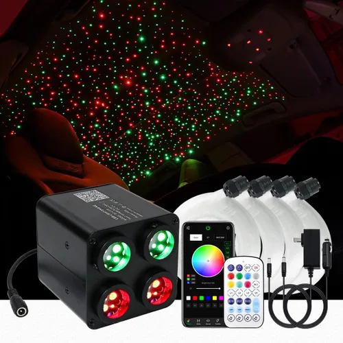 AKEPO Kit de luces de estrella de fibra óptica parpadeante de 36 W, 4 colores, fibras ópticas, sincronización de música, Bluetooth, control de