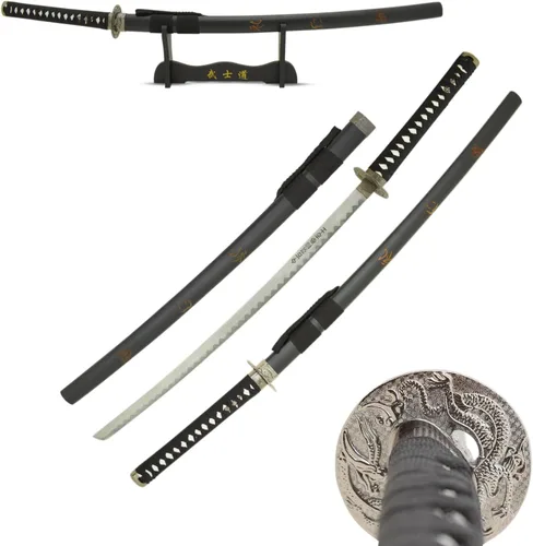 Miniatura 10 de MASTER USA - Espada Katana tallada a mano con código Samurai Bushido en vaina, acero 1045, 41.5 pulgadas en total, incluye soporte de exhibición