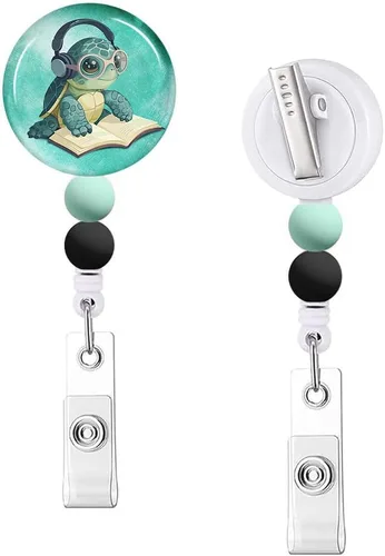 Miniatura 30 de Immaturus Carrete retráctil de mariposa y luna con cuentas, lindo y divertido soporte para tarjetas de identificación retráctil, clips de insignia