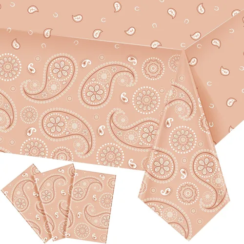Miniatura 16 de Tatuo Mantel de fiesta del oeste con estampado de cachemira, mantel de bandana, mantel de plástico rectangular con flores para fiesta temática