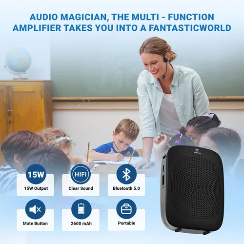 Miniatura 3 de Amplificador de voz Bluetooth con micrófono inalámbrico con gancho para la oreja, micrófono inalámbrico con combo de altavoces, mini megáfono
