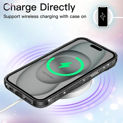 Miniatura 7 de JETech - Funda con purpurina para iPhone 15 de 6.1 pulgadas, funda brillante a prueba de golpes, bonita y brillante para mujeres y niñas (negro)