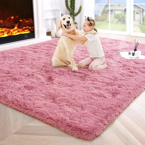 Miniatura 100 de Noahas - Alfombra suave y afelpada para habitación de niña y sala de estar, colorida, decoración para guardería, teñido anudado arcoíris, azul
