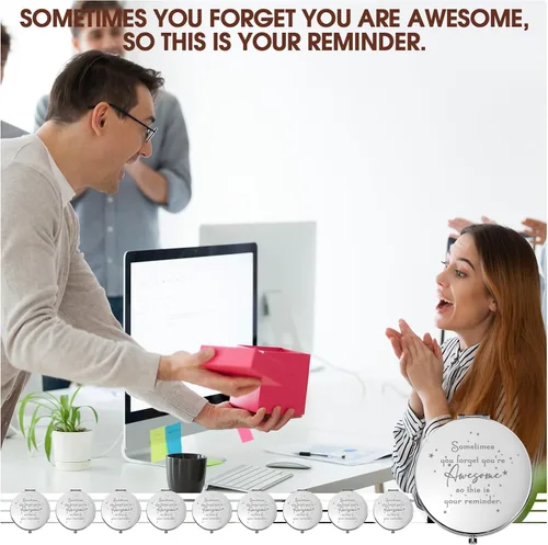 Miniatura 6 de Roowest 10 piezas de espejo compacto de regalos para mujeres, Sometimes You Forget Your Awesome Bulk Apreciation Party Favores para empleados, Blanco