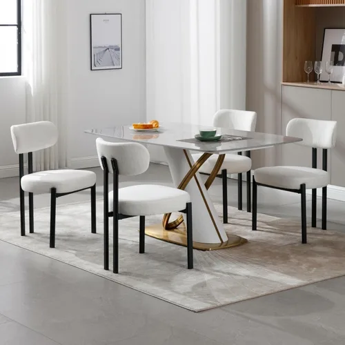 Miniatura 6 de HEAH-YO Juego de 2 sillas de comedor modernas, sillas de cocina de tela de lino con patas de metal negro, sillas laterales tapizadas sin brazos