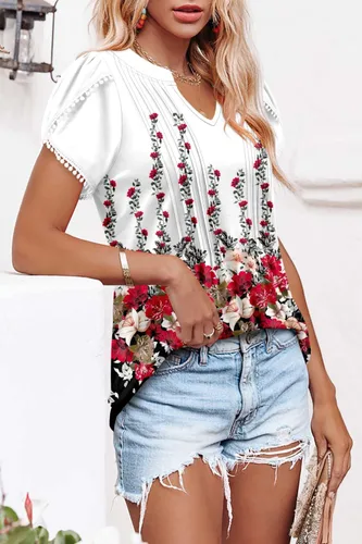 Miniatura 4 de BETTE BOUTIK Camisetas de verano para mujer, plisadas, sin mangas, túnica de manga corta