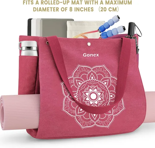 Miniatura 7 de Gonex Bolsa para Esterilla de Yoga, Bolsa de Gimnasio Tipo Tote con Múltiples Bolsillos para Mujeres y Hombres, Portaesterillas de Yoga de Lona