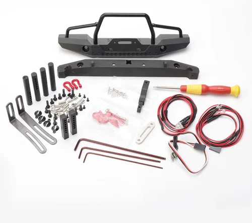 Miniatura 6 de 1/10 RC Metal delantero y trasero Combo W/luces LED grillos de remolque montaje cabrestante asiento remolque enganche para TRX4 SCX10 II 90046 Rock