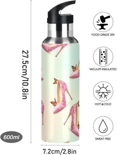 Miniatura 9 de Elegant Pink Butterflies Insulated Water Bottle 32 Oz Leakproof Water Bottles, BPA-Free Sport Water Bottle