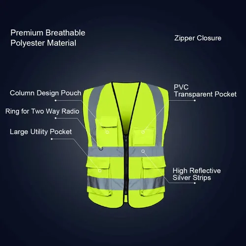 Miniatura 2 de BeautyWill Security Safety Vest High Visibility Reflective Ansi Class 2 Hi Vis Construction Workwear Safety Apperal
