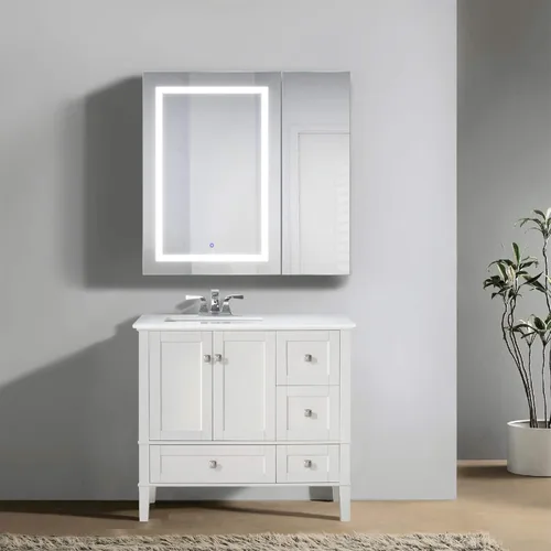 Miniatura 2 de Krugg Botiquín LED de 36 x 36 pulgadas Armario de espejo empotrado o de montaje en superficie con atenuador y desempañador + 3 espejos
