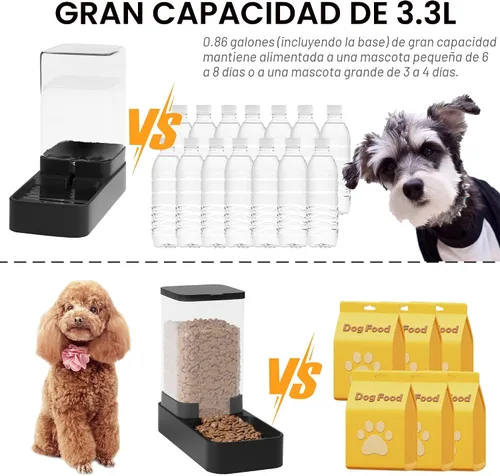 Miniatura 3 de Comedero automático para gatos y dispensador de agua en juego con cuenco de comida para mascotas, bebedero por gravedad y alimentador de comida