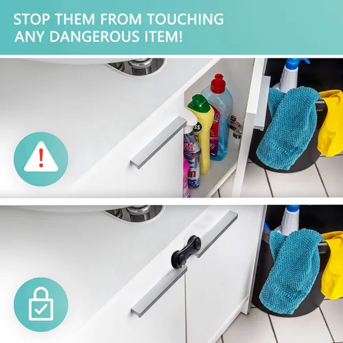 Miniatura 2 de Cerraduras de seguridad para armarios infantiles (paquete de 10) – Pestillos a prueba de bebés para cajones, asiento de inodoro, nevera, horno